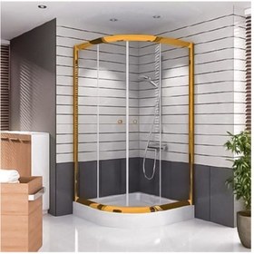 Resim Duşakabincim 120x120 Cm Gold Serisi Altın Sarı Oval Duşakabin Tekne Üzeri 