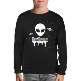 Resim Lordd T-Shirt Alien - Believe In Planets Siyah Çocuk Sweatshirt 