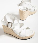 Resim derim shoes Kadın Beyaz Hakiki Deri Dolgu Topuk Sandalet 