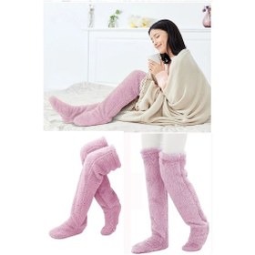 Resim Sauna Suit Pembe Sock Peluş Uyku Çorabı Welsoft Diz Üstü Oda Çorabı Ayak Isıtıcı Uzun Gonç Çorap Pembe 