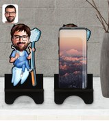 Resim Bk Gift Kişiye Özel Erkek Diş Hekimi Karikatürlü Ahşap Biblo Telefon Standı-2 