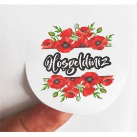 Resim 48 Adet 4 Cm Çiçekli Hoşgeldiniz Baskılı Mat Etiket Sticker 