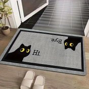Resim Sevimli Siyah Kedi Paspas "B&K Merhaba" Tasarımı ile - Giriş Yolu, Banyo, Çamaşır Odası için %100 Polyester Makine Yıkanabilir Hızlı Kuruyan Mat - Dayanıklı Kaymaz İç Mekan Zemin Matı, Banyo Matı 