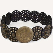 Resim Multicolor Punk Eyelet PU Kemer Vintage Geniş Yuvarlak Disk Concho Kemer Batı Boş Rivet Kemerler Kadınlar için 