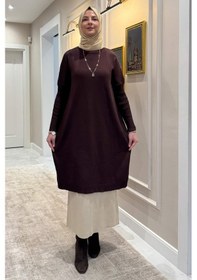 Resim Rabia Şamlı Dora Triko Tunik Acı Kahve Çok Renkli 