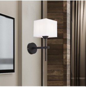 Resim Rory Tekli Beyaz Şapkalı Siyah Duvar Lambası Yatak Odası Yatak Başı Banyo Için Modern Aplik Beyaz 