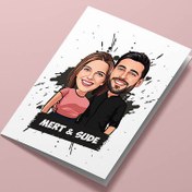 Resim Birbirine Aşık Sevgililer Karikatürlü Tebrik Kartı 