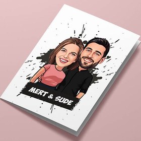 Resim Birbirine Aşık Sevgililer Karikatürlü Tebrik Kartı 