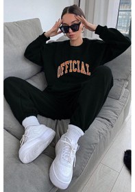 Resim Official Eşofman Takımı Sweatshirt Jogger - Siyah Baskılı Oversize Şardonlu Bisiklet Yaka Siyah 