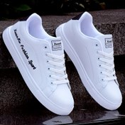 Resim Erkek Modası Mektup Baskılı Kaykay Ayakkabıları, Preppy Rahat Spor Ayakkabılar, Düşük Topuk Bağcıklı Yuvarlak Burun PU Üst Kauçuk Taban, Günlük, Koşu, Kaykay, Günlük Giyim İçin - Tüm Mevsimler 