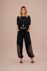 Resim Cool & Sexy Kadın Şalvar Kesim Güpür Detaylı Kuşaklı Pantolon 