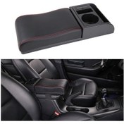 Resim Araba Çok Fonksiyonlu Çift Usb Kol Dayama Kutusu Booster Ped, Mikrofiber Deri Kavisli Tip Black Red 