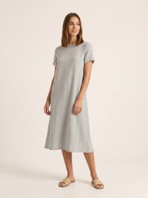 Resim Çift Katlı Müslin Yazlık Elbise | %100 Pamuk | A Kesim - Gri / 2XL 