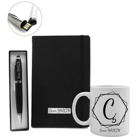 Resim Kişiye Özel Tasarımlı Siyah Defter & Kişiye Özel Siyah 32Gb Usb T 