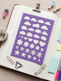 Resim Karmelom Studio Bullet Journal Şekilli Çizim Şablon Cetvel - Bulut, Kalp ve Çiçek Desenli Çizim Aracı 