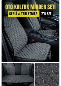 Resim Terletmez Kaymaz Keten Oto Minder Kılıf Seti Gri 7 Parça 
