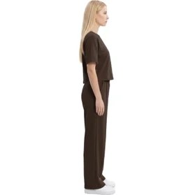 Resim Cottonhill Premium - Sway Collection | Kahverengi Modal Nervür Dikiş Detay Kadın Eşofman Takımı 