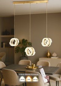 Resim Avizemoda Savona 3 lü Yemek Masası Üstü Dim Kumandalı 3 Renk Ledli (Sarı-Beyaz-Gün Işığı) Akrilik Avize -Gold 