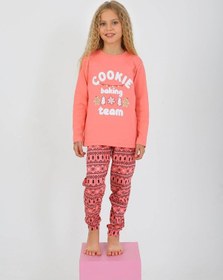 Resim Kız Çocuk Uzun Kollu %100 Pamuklu Pijama Takımı Cookie Team SOMON 