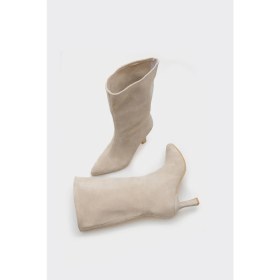 Resim Shoemark Lita Bej Hakiki Deri Süet Bayan Çizme 