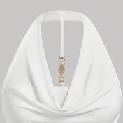 Resim Şık Kadınlar İçin Kolsuz Halter Yaka Üst - Büzgülü Detaylı ve Altın Metal Aksanlı, Nefes Alabilen Polyester Karışımı, Hafif Tasarım ile Akşam, Doğum Günü ve Günlük Kullanım için - Makinede Yıkanabilir, Çok Yönlü Moda, Zarif Dokulu 