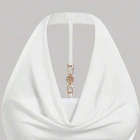 Resim Şık Kadınlar İçin Kolsuz Halter Yaka Üst - Büzgülü Detaylı ve Altın Metal Aksanlı, Nefes Alabilen Polyester Karışımı, Hafif Tasarım ile Akşam, Doğum Günü ve Günlük Kullanım için - Makinede Yıkanabilir, Çok Yönlü Moda, Zarif Dokulu 