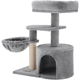 Resim AyrStore Küçük Kedi Ağacı Tırmalama Direği Çok Katlı 68 Cm, Açık Gri 