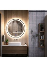 Resim Aura Günışığı Led'li Kumlamalı Lavabo & Banyo Aynası Dokunmatik Sensörlü 90 X 90 Gün Işığı 