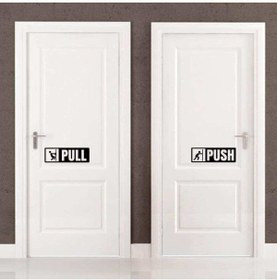 Resim cnpromosyon Pull-push Yazılı Dekoratif Kapı Sticker, Çıkartma Siyah 