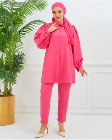 Resim Actiwear Kollar Pileli Aerobin Krep Kumaş Şık Taş Detaylı Tesettür Tunik&Pantolon İikili Takım 