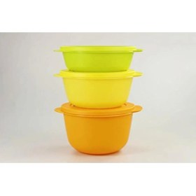 Resim Tupperware Mikrodalga Fırın Crystalwave 2,0 L Turuncu + 1,5 L Sarı + Micro Pop 1,0 L Misket Limonu 