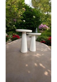 Resim Wood Wooden Ahşap 2'li Set Fitilli Mantar Yan Sehpa Modern Beyaz Renk Fiskos Beyaz 