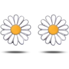 Resim Kadın Papatya 925 Ayar Gümüş Küpe 