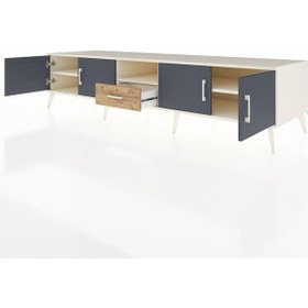 Resim Kronos Tv Ünitesi 3 Raflı Tek Çekmeceli 4 Kapaklı 220x59x51 Aytaşı-antrasit/çam Antrasıt/atlas Çam - Aytası 