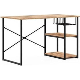 Resim Çalışma Masası Telli Raflı Ofis Laptop Bilgisayar Masası Çam 13 Atlantik Çam 