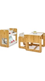 Resim Minera 2-4 Yaş Kumru Model Çocuk Çalışma Oyun Masa Sandalye ve Kitaplık Seti 