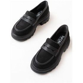 Resim 746-759 Siyah Süet Günlük Yüksek Tabanlı Loafer Ayakkabı Beyaz 