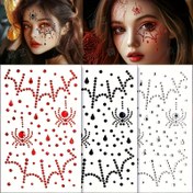 Resim 1 Halloween Parlak Simli Sentetik Taş Yüz Sticker'ı | Parti ve Sahte Makyaj Dekoru, Kızıl/Beyaz ya da Mavi Renk Seçenegi, 3 Farklı Renginde, Şık Görünüm ikonlarıyla Süslenmiş Tasarım. Parfüm Etkisi yüzeysel parlak, Çabuk Uygulama Kolaylığı, İzleyici Aksesuar 