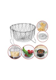 Resim Çok Fonksiyonlu Pratik Süzgeç Katlanır - Kızartma Haşlama Aparatı -chef Basket Gümüş 