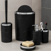 Resim İmera Akrilik Yapım Yuvarlak Mermer-granit Desen Banyo Takımı 5 Parça Banyo Seti Siyah 