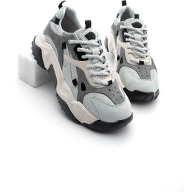 Resim Marjin Kadın Yüksek Taban Sneaker Bağcıklı Spor Ayakkabı Edisa - Koşu Ayakkabısı Gri 