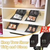 Resim 10 Adet Büyük Siyah Seyahat Ayakkabı Çantaları Şeffaf Pencere ile - Erkekler ve Kadınlar için Dayanıklı Dokumasız Bağcıklı Ayakkabı Saklama Çantaları, Yıkanabilir Polyester, Ayakkabılara Paketleme ve Düzenleme İçin Mükemmel, Taşınabilir Ayakkabı Depolama | Şeffaf Pencere Tasarımı | Kolay Görünür Çanta, Ayakkabı Organizatörü 