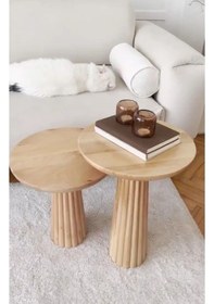 Resim Simillo Wood Wooden Ahşap 2'li Set Naturel Renk Mantar Yan Sehpa Modern Fiskos / Ç Kod:sml098495411 Ahşap 