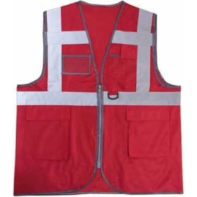 Resim Reflektörlü Cepli Vento Mühendis Tipi Yelek Kırmızı 