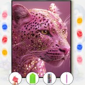 Resim 1 adet 5D elmas boyama seti, parlak pembe leopar hayvan teması, yuvarlak elmas sanat çerçevesiz, kendin yap ev dekorasyonu, 30X40cm / 11.8 inç x 15.8 inç, çeşitli duvar süslemeleri ve masaüstü yerleştirme için uygun, mükemmel bir tatil hediyesi 