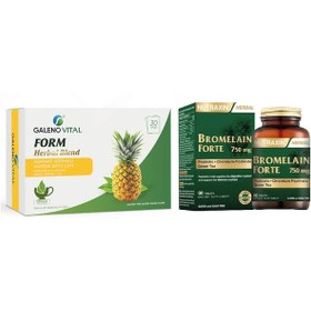 Resim Nutraxin Bromelain Forte 750 Mg 60 Tablet + Galeno Vital Bromelain Ananas Aromalı Bitki Çayı 30 Saşe 
