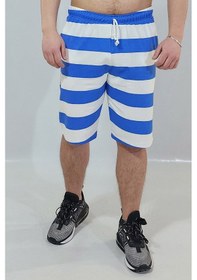 Resim Mavi Çizigili Pamuklu Şort Beyaz - Mavi 