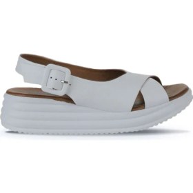 Resim Bueno Shoes Beyaz Deri Kadın Dolgu Topuklu Sandalet 01WY5701 01WY5701 