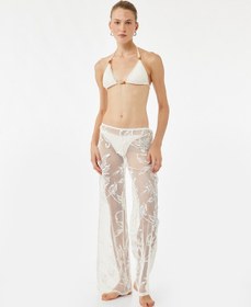 Resim Koton Transparan Floral Dokulu Geniş Paça Dantel Pareo Pantolon Ekru 5sak60011mk Ekru 