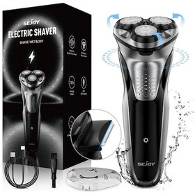 Resim Sejoy Elektrikli Tıraş Makinesi Erkekler İçin 3d Yüzen Islak Kuru Döner Tıraş Black Büyük Britanya 1 Saat 